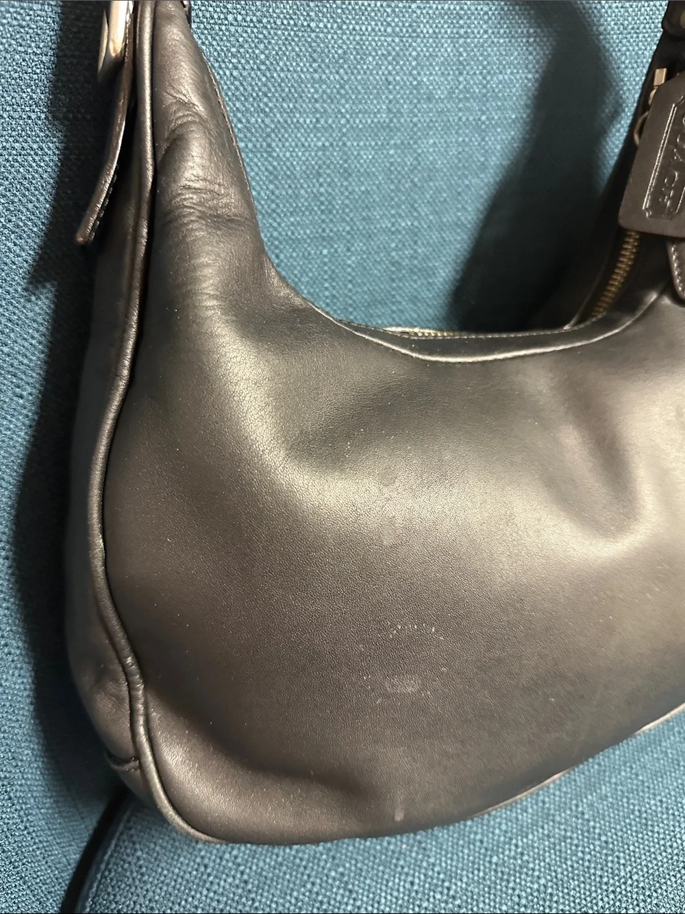 Coach Black Leather Hobo Bag with silver Hardware
